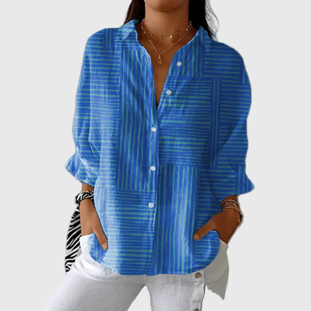 Feline | Azure Stripe Bluse