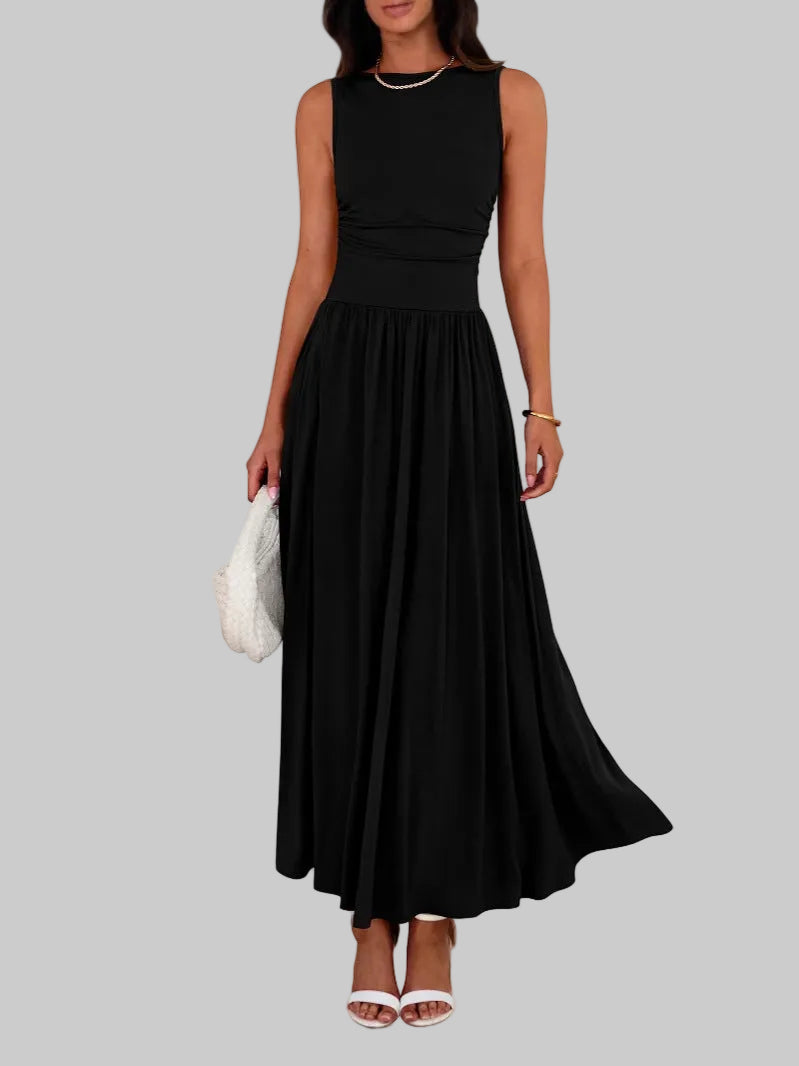 Freya | Schickes ärmelloses gerafftes Maxikleid mit hoher Taille