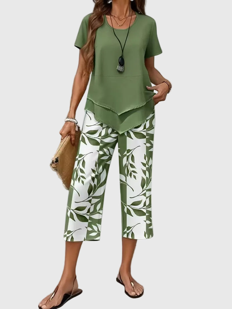 Flora | Lässiges Blätterdruck-Zwei-Teiler-Set